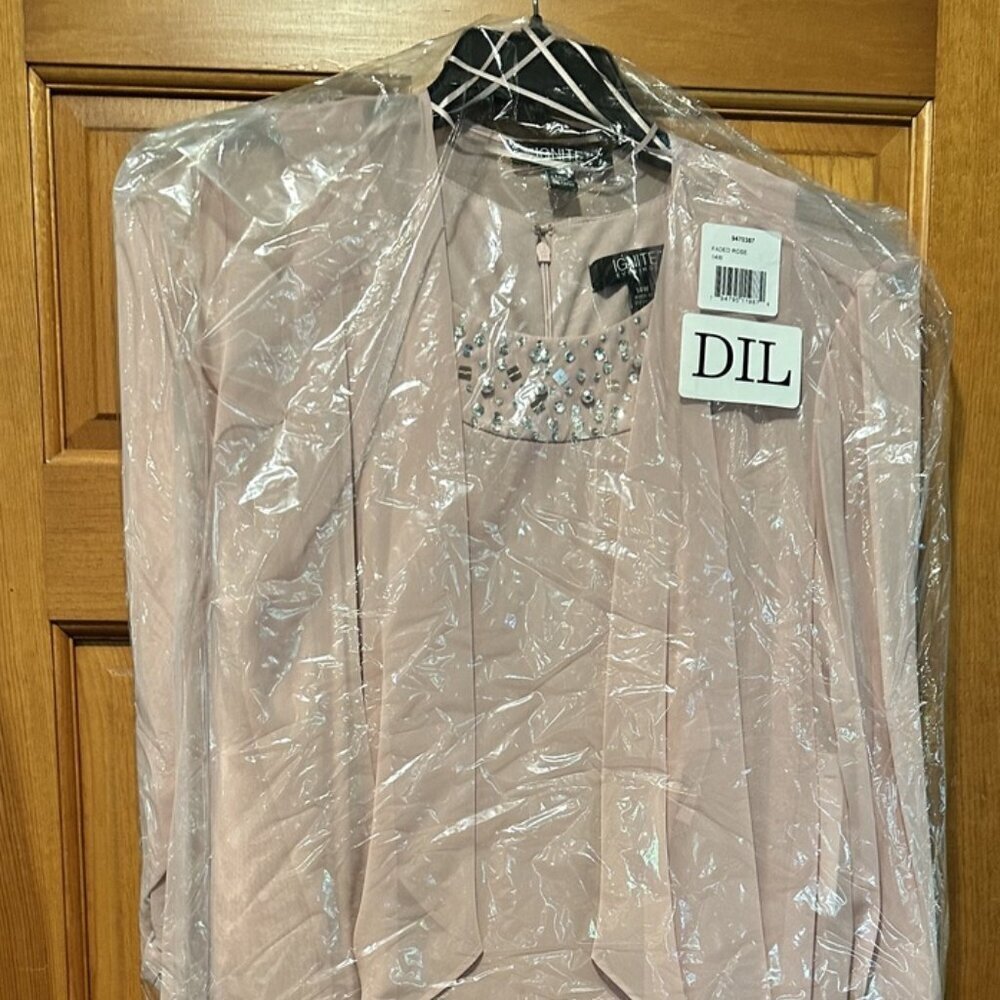 SALE NWT SLNY 9470367 Chiffon Wedding Guest Dress Faded Rose Size 14W - Picture 6 of 7